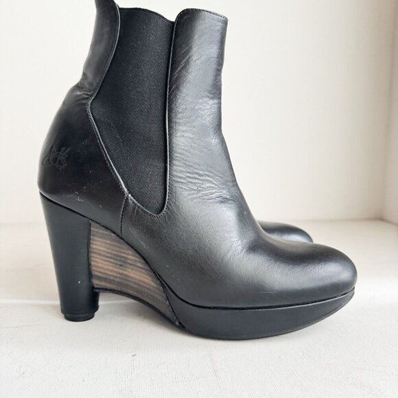 John Fluevog Paglia Black wedge Heels Leather Boots 8 - Picture 2 of 10